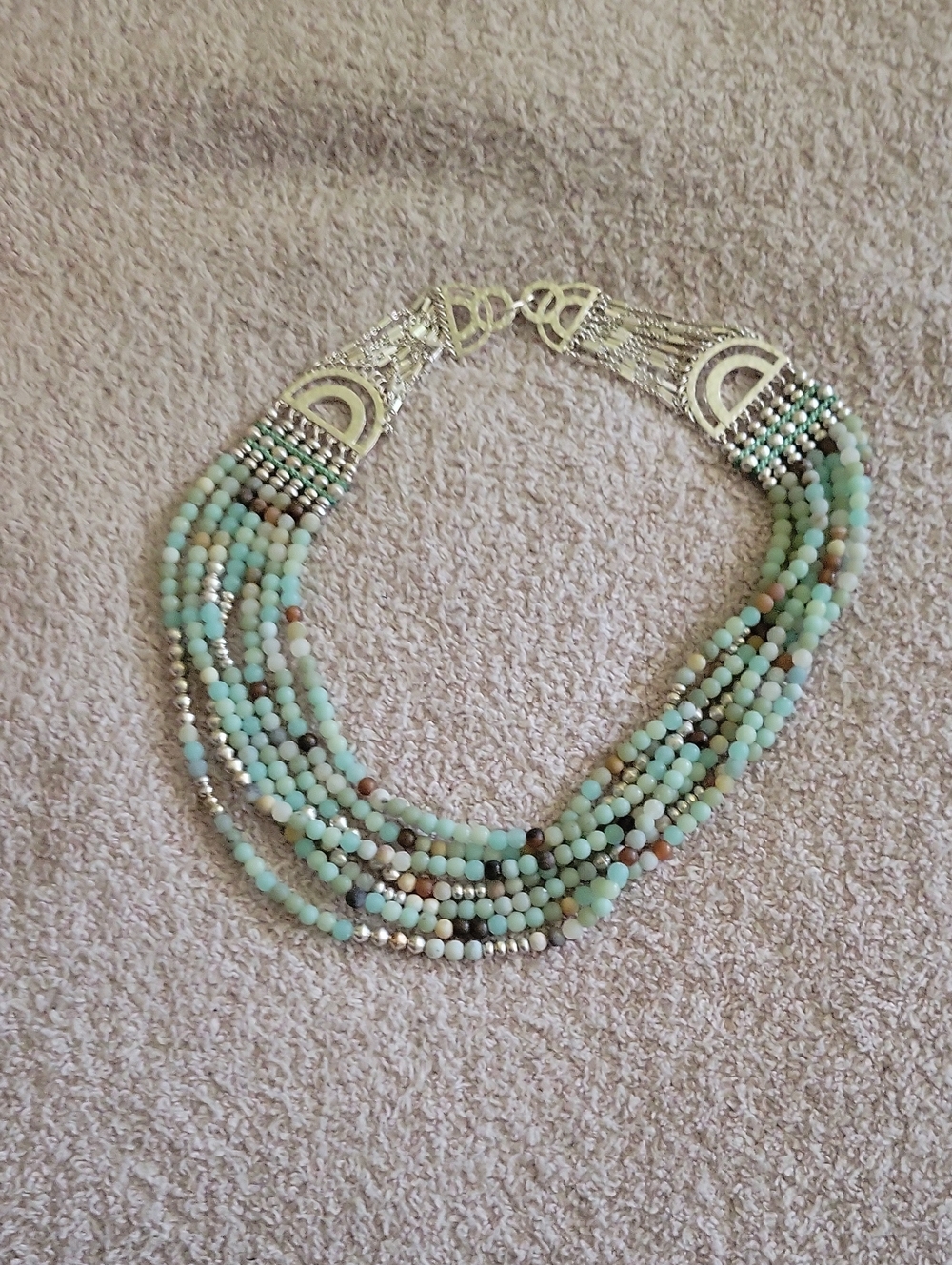 Stella & Dot Multi-Strand Mint and Silver Beaded Necklace